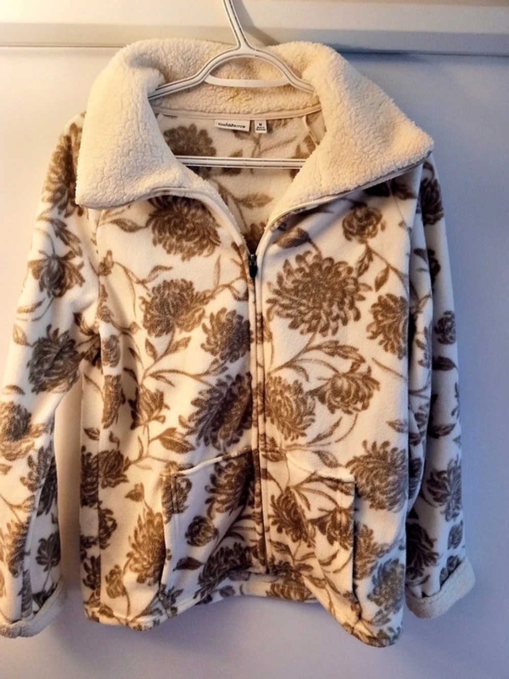 Croft&Barrow Floral Fleece Jacket in Cream & Brown Size Medium